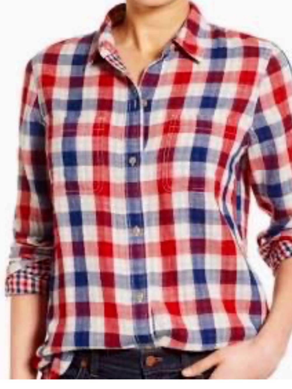 Madewell Red/White/ Blue Emmet Gingham Plaid Button-Up Shirt XS